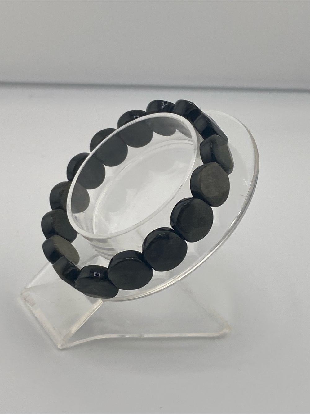 Genuine Black Obsidian Carved Shield Bracelet - Protection & Grounding - Picture 5 of 9